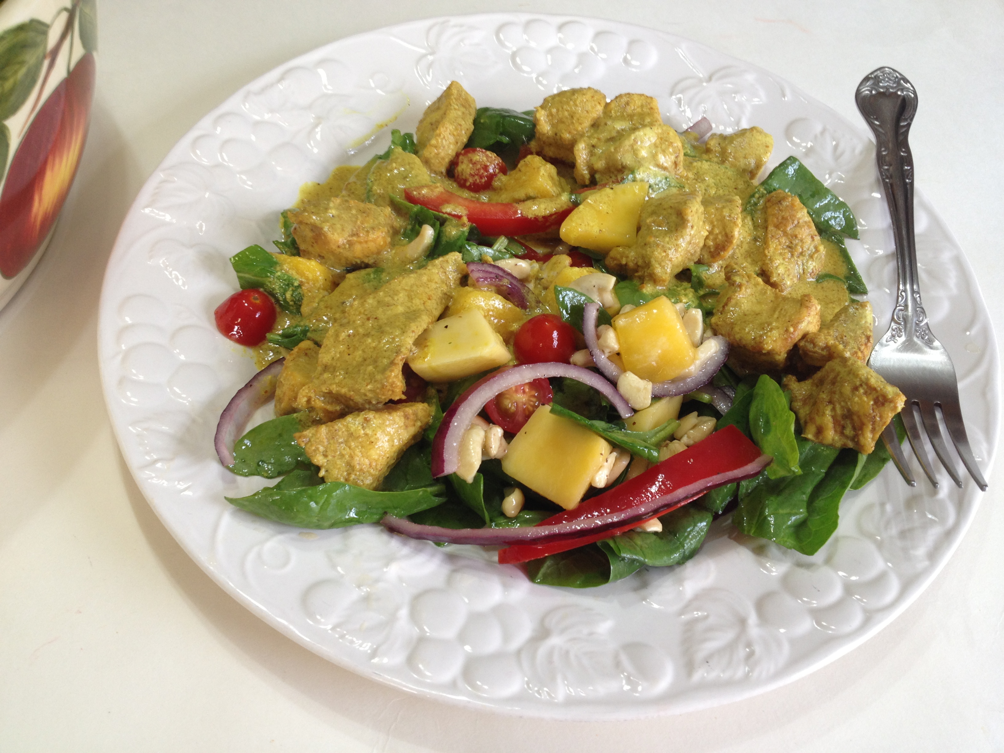 Chicken Curry Mango and Spinach Salad