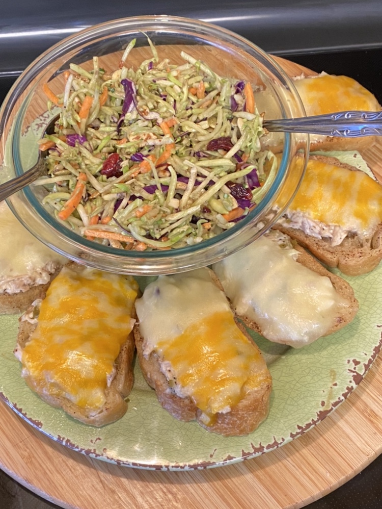 Bruschetta with Chicken Salad & Cheddar Cheese