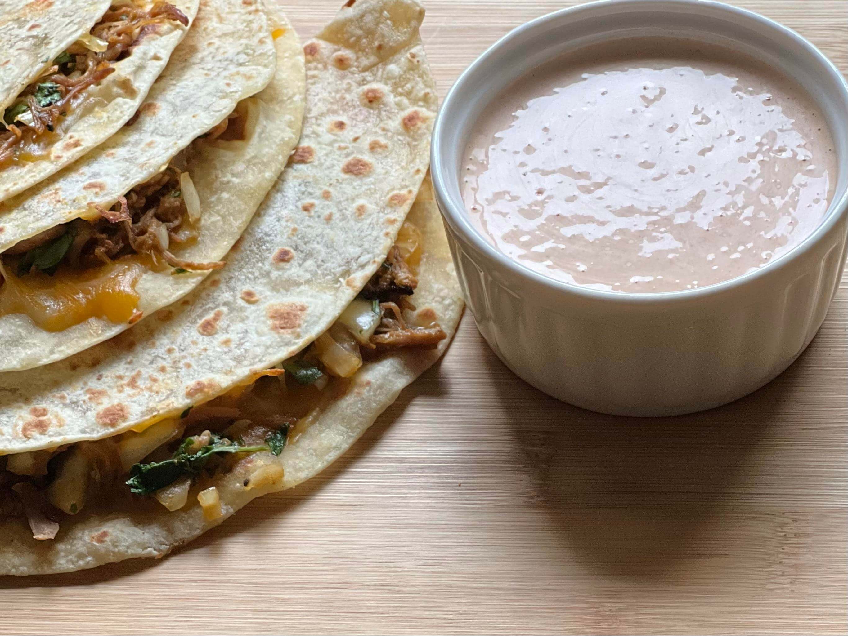 Pulled Pork Quesadillas With Creamy Chipotle Sauce