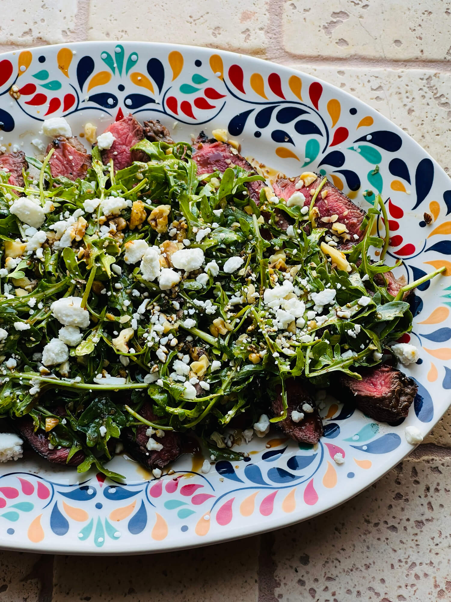 Steak Salad With Walnuts Goat Cheese And Pomegranate Molasses Dressing