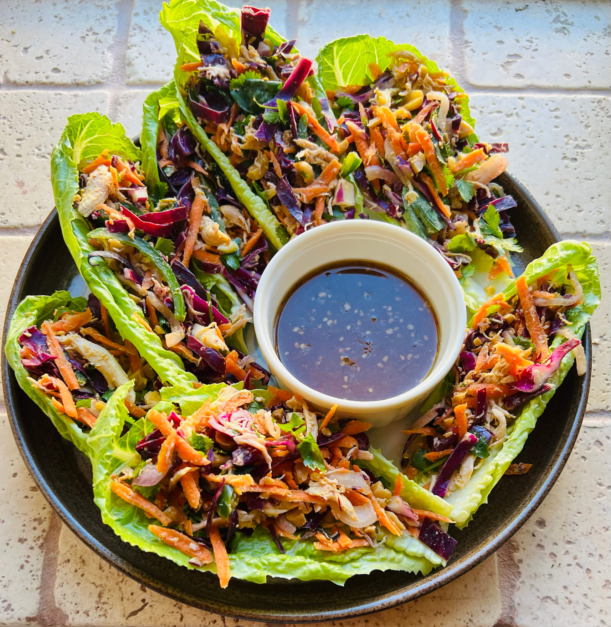 Vietnamese Chicken Salad Lettuce Boats With A Honey Chili Dipping Sauce