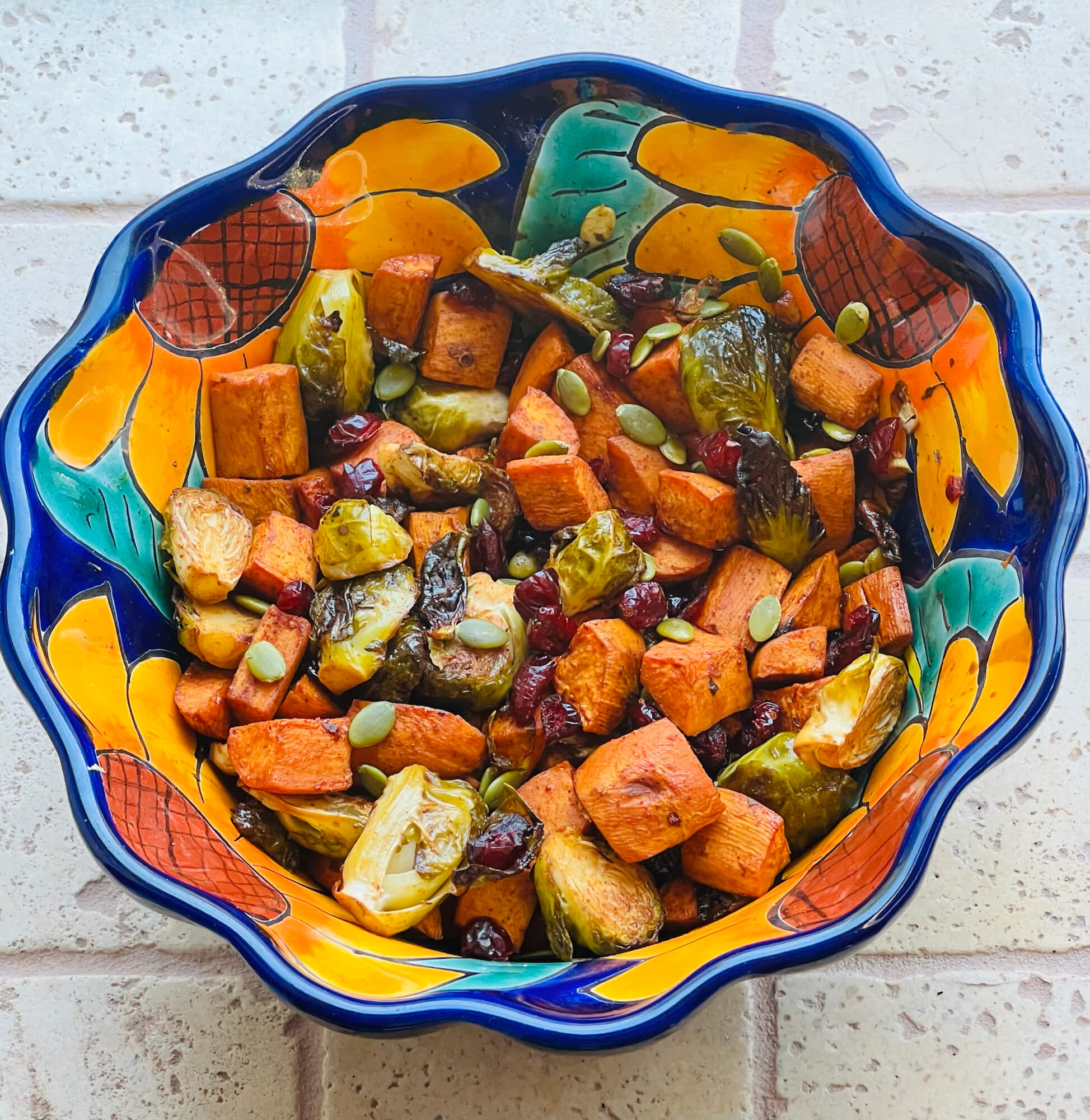 Pomegranate Molasses Roasted Sweet Potatoes And Brussels Sprouts