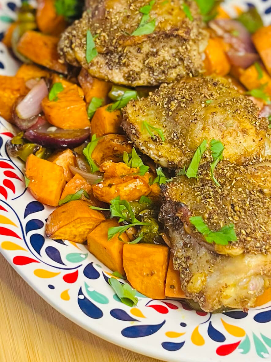 Discover the Exotic Flavors of Savory Garam Masala Chicken Thighs with Caramelized Sweet Potato Medley