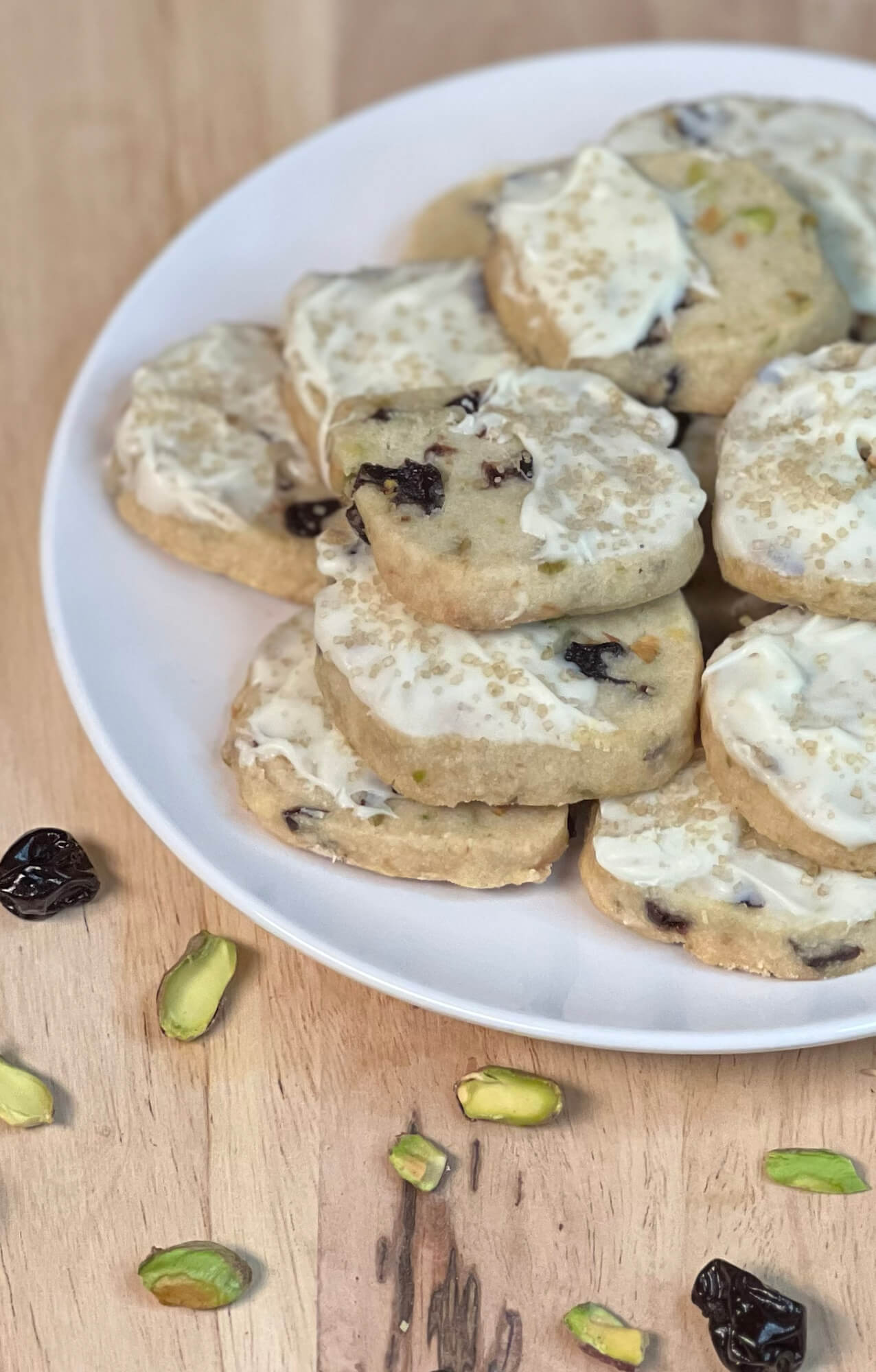 Cherry Pistachio White Chocolate Shortbread Cookies