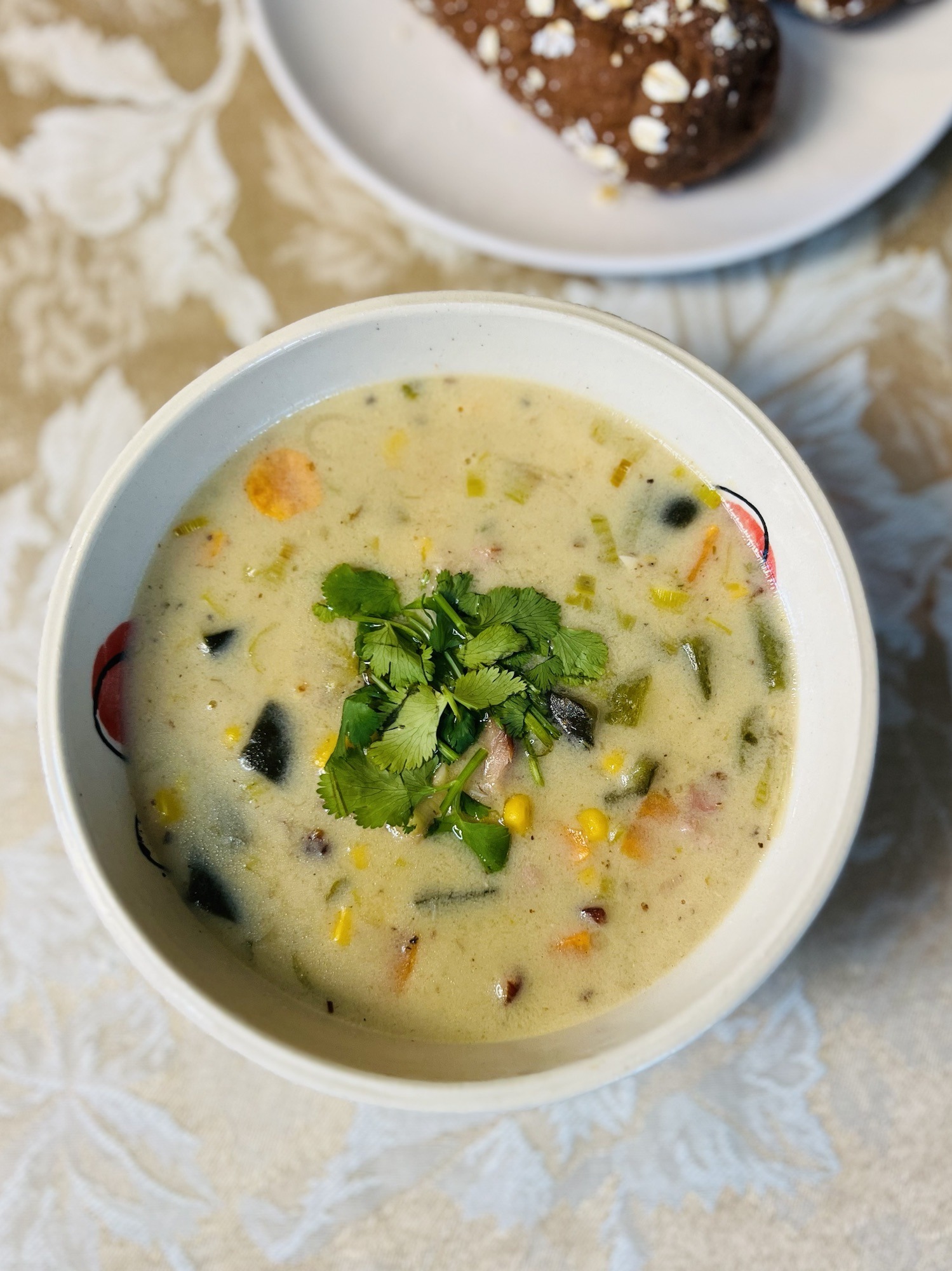 Roasted Poblano, Sweet Corn and Sweet Potato Soup