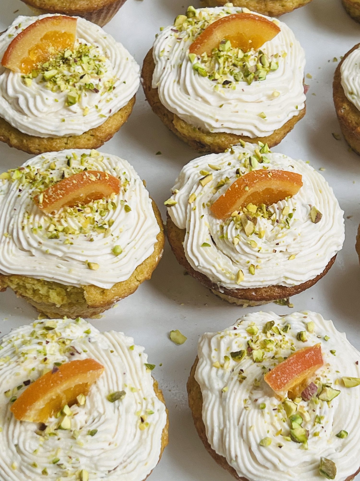 Orange Pistachio Olive Oil Cupcakes with Mascarpone Frosting: A Citrusy, Nutty Delight