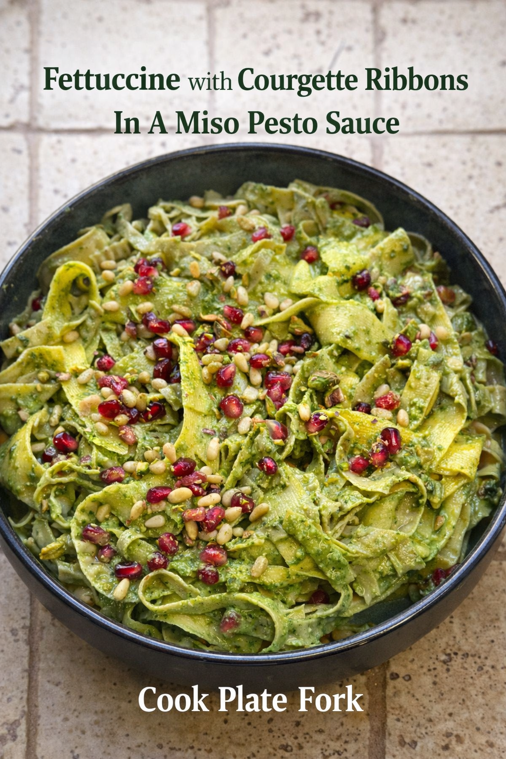 Fettuccine with Courgette Ribbons In A Miso Pesto Sauce